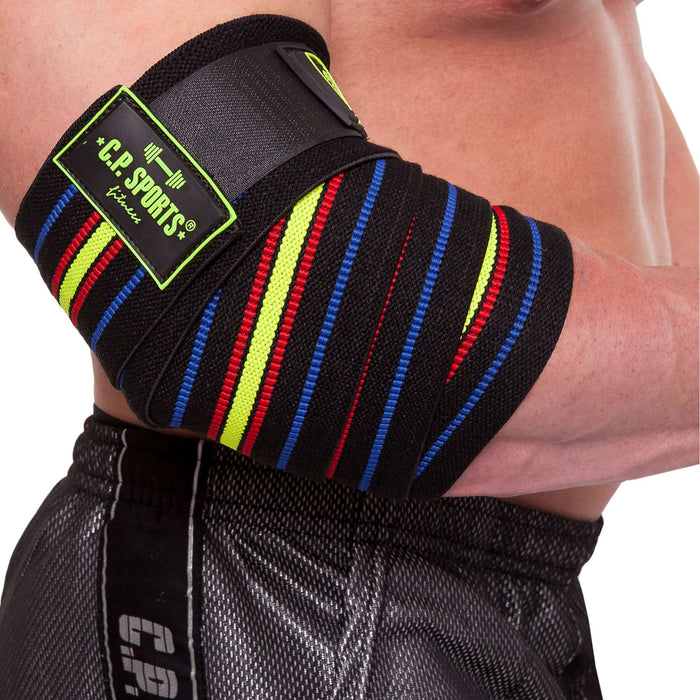 C.P. Sports Elbow Wraps Pro 1,3 m, Black/Blue/Red/Yellow - Utrustning | Köp hos Gymcentralen