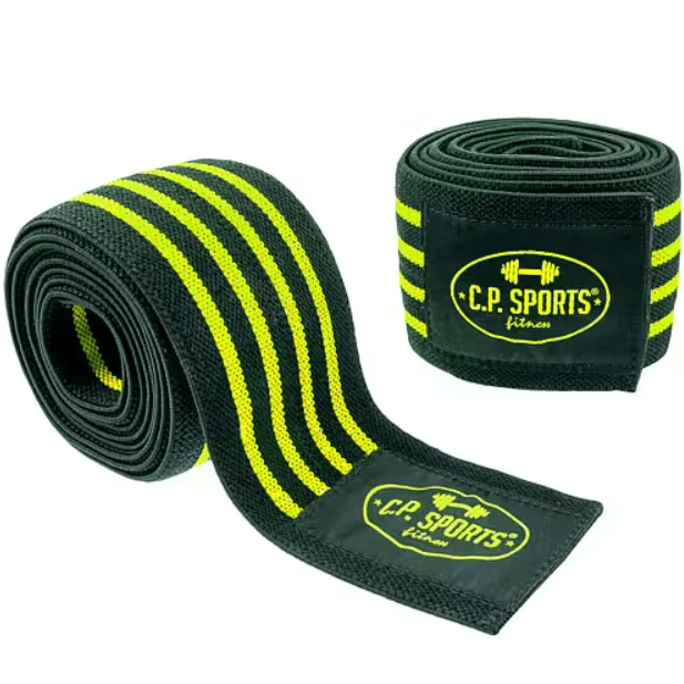 C.P. Sports Knee Wraps, Black/Yellow, 2 m - Utrustning | Köp hos Gymcentralen